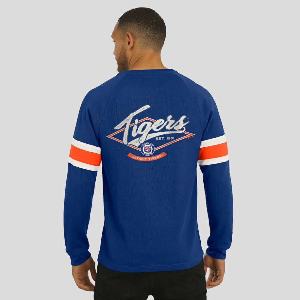 Detroit Tigers Darius Rucker Collection by Fanatics Waffle-Knit Raglan Long Sleeve Henley T-Shirt - Blue - Fanatics Discount