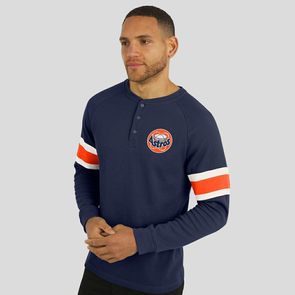 Houston Astros Darius Rucker Collection by Fanatics Waffle-Knit Raglan Long Sleeve Henley T-Shirt - Navy - Fanatics on Sale