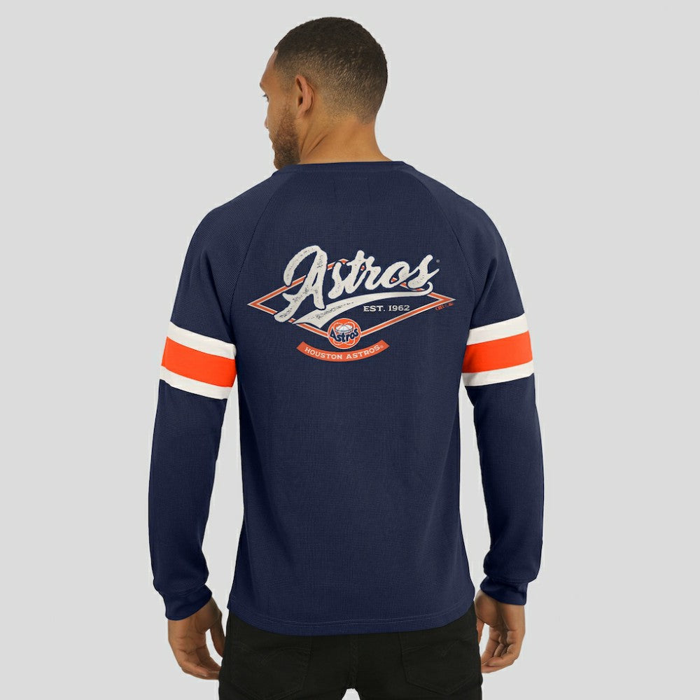 Houston Astros Darius Rucker Collection by Fanatics Waffle-Knit Raglan Long Sleeve Henley T-Shirt - Navy - Fanatics on Sale
