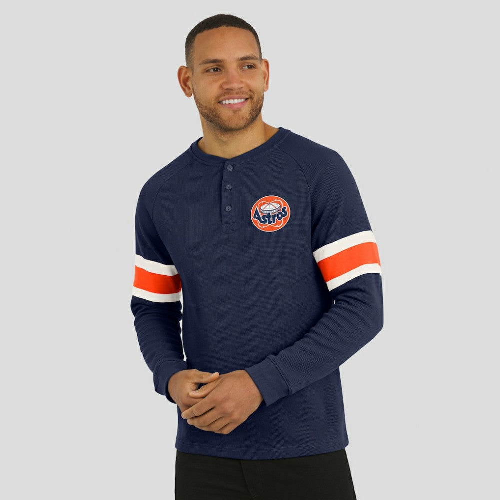 Houston Astros Darius Rucker Collection by Fanatics Waffle-Knit Raglan Long Sleeve Henley T-Shirt - Navy - Fanatics on Sale