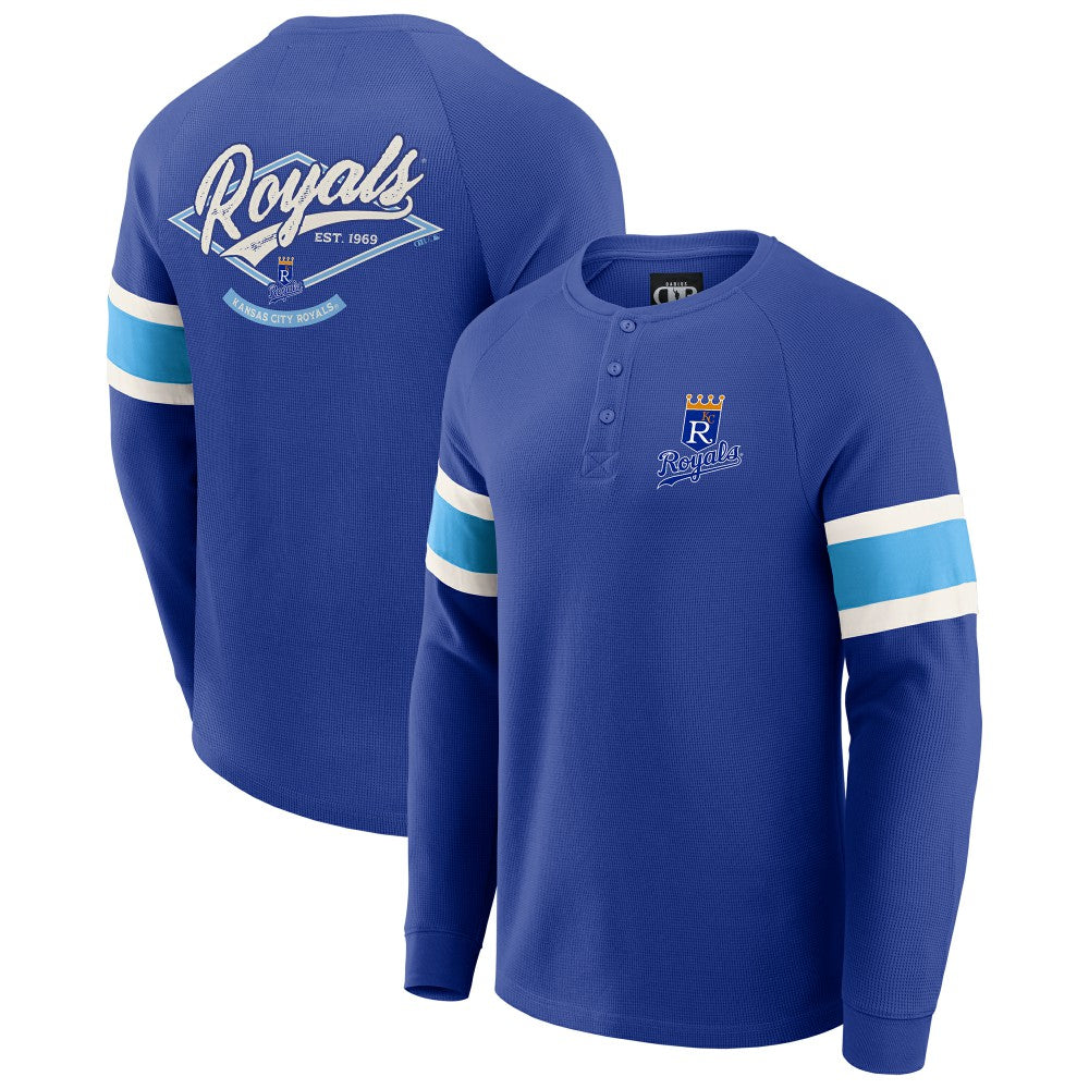 Kansas City Royals Darius Rucker Collection by Fanatics Waffle-Knit Raglan Long Sleeve Henley T-Shirt - Royal - Fanatics Discount