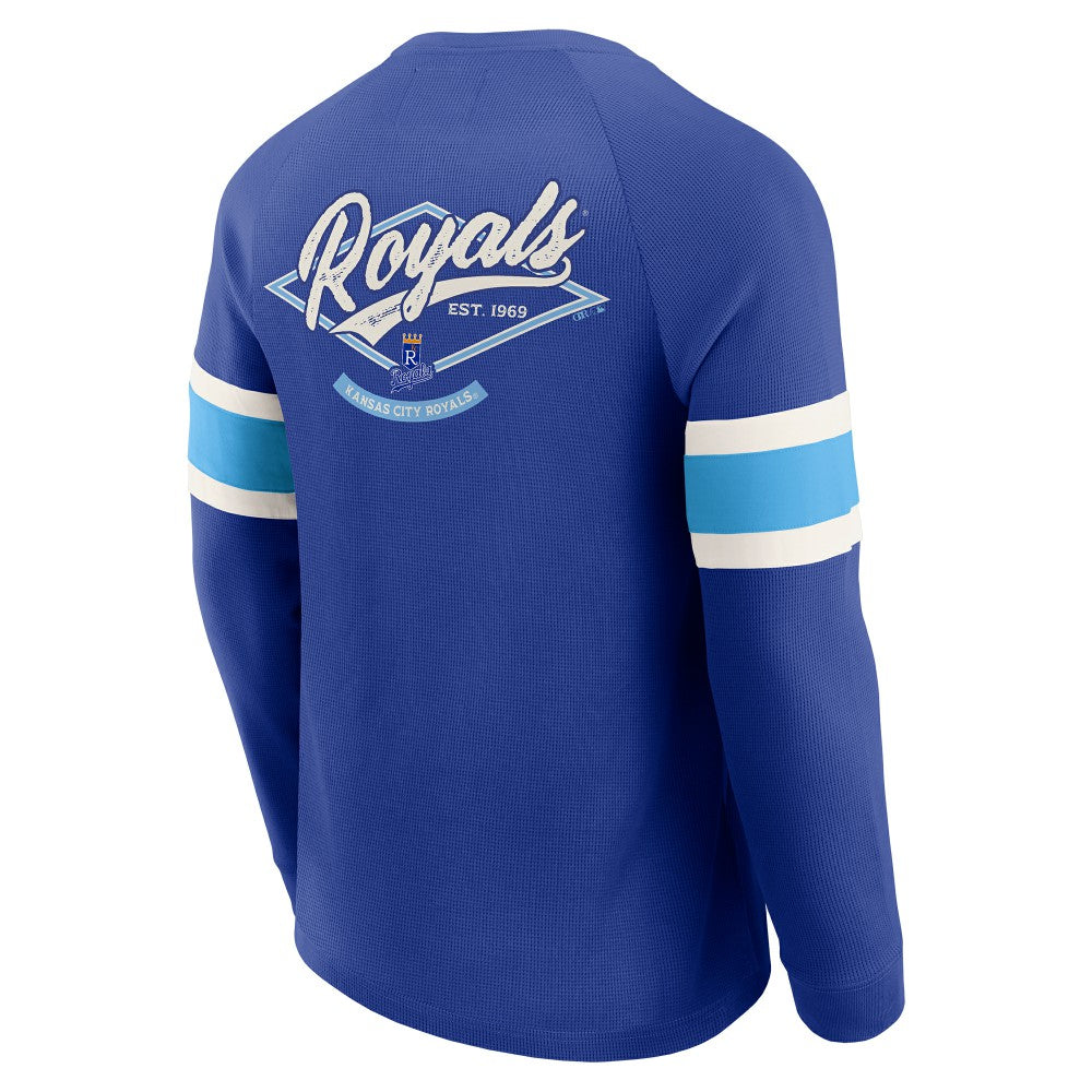 Kansas City Royals Darius Rucker Collection by Fanatics Waffle-Knit Raglan Long Sleeve Henley T-Shirt - Royal - Fanatics Discount