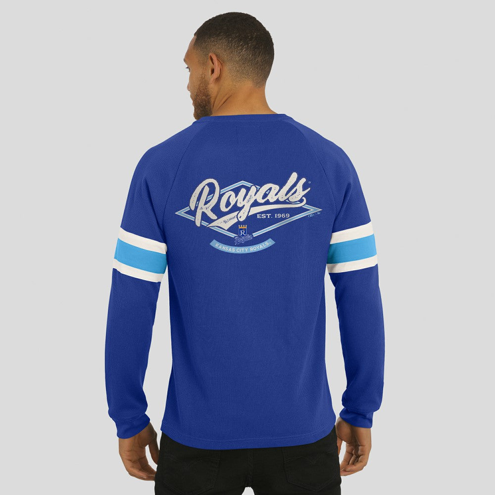 Kansas City Royals Darius Rucker Collection by Fanatics Waffle-Knit Raglan Long Sleeve Henley T-Shirt - Royal - Fanatics Discount