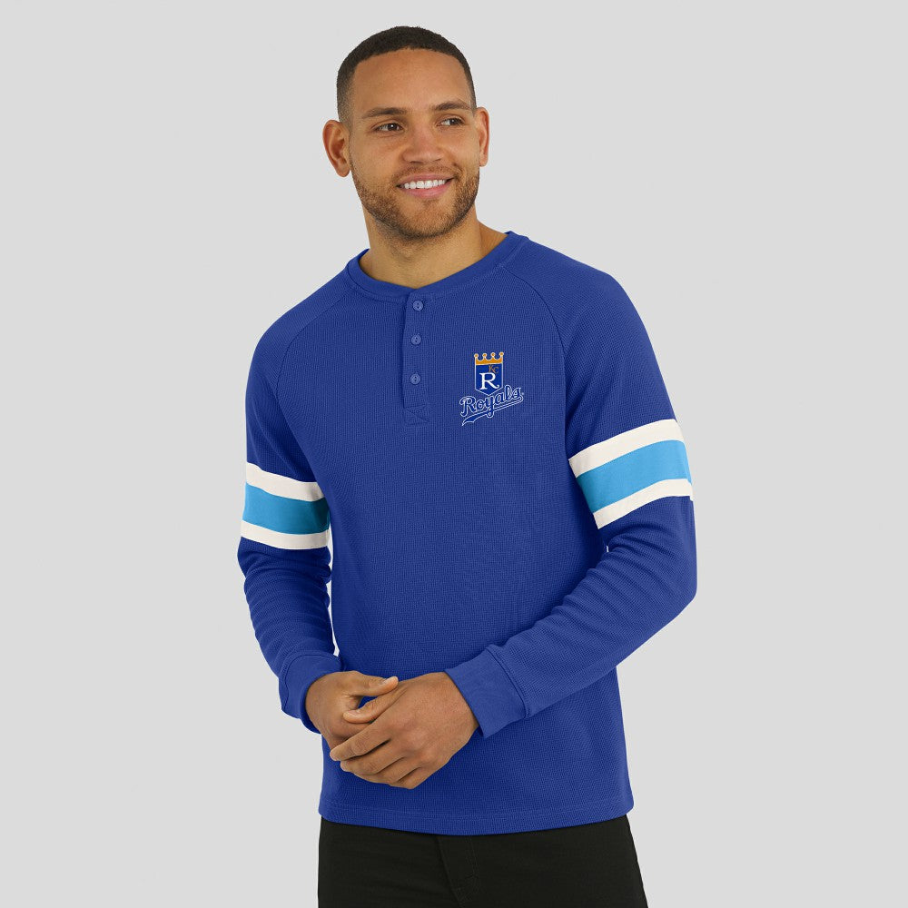 Kansas City Royals Darius Rucker Collection by Fanatics Waffle-Knit Raglan Long Sleeve Henley T-Shirt - Royal - Fanatics Discount