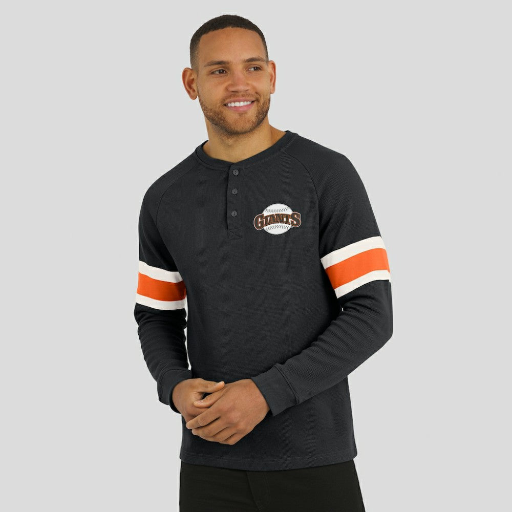 San Francisco Giants Darius Rucker Collection by Fanatics Waffle-Knit Raglan Long Sleeve Henley T-Shirt - Black - Fanatics Online