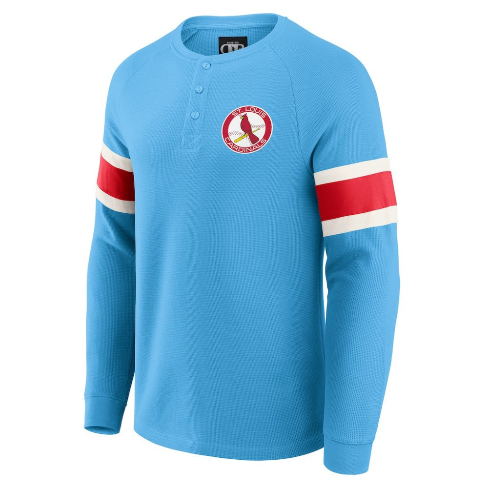 St. Louis Cardinals Darius Rucker Collection by Fanatics Waffle-Knit Raglan Long Sleeve Henley T-Shirt - Light Blue - Fanatics Lifestyle