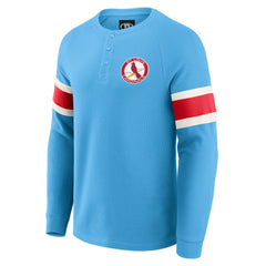 St. Louis Cardinals Darius Rucker Collection by Fanatics Waffle-Knit Raglan Long Sleeve Henley T-Shirt - Light Blue - Fanatics Lifestyle