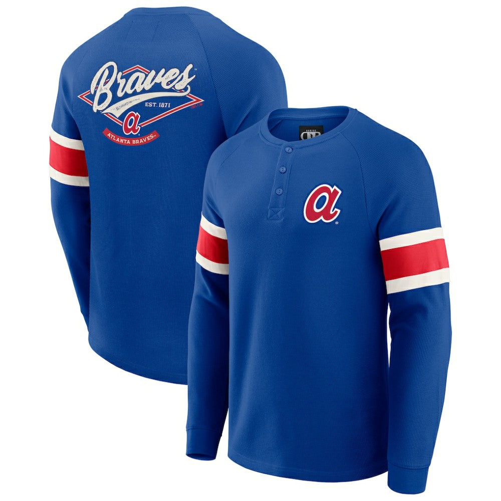Atlanta Braves Darius Rucker Collection by Fanatics Waffle-Knit Raglan Long Sleeve Henley T-Shirt - Royal - Fanatics on Sale