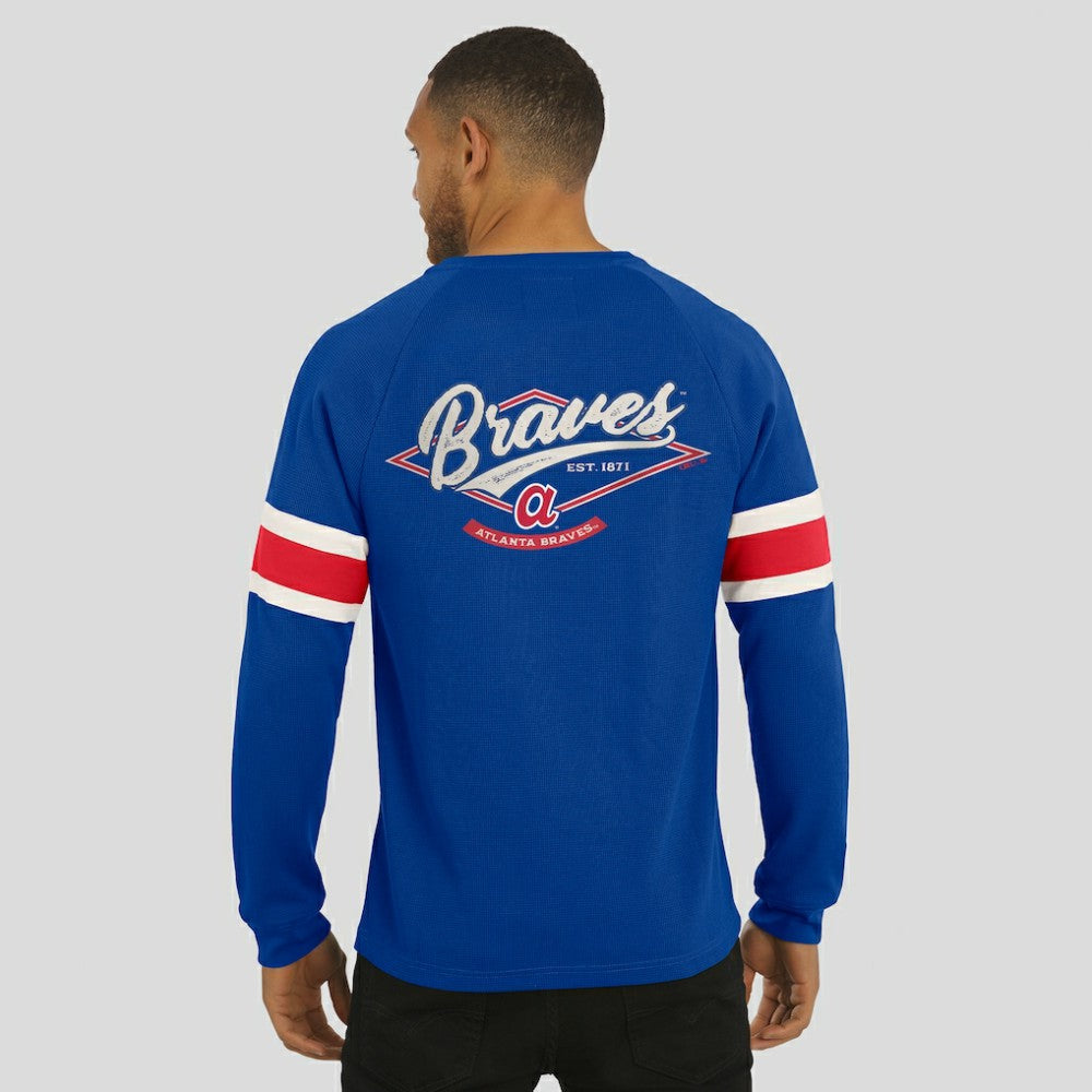 Atlanta Braves Darius Rucker Collection by Fanatics Waffle-Knit Raglan Long Sleeve Henley T-Shirt - Royal - Fanatics on Sale