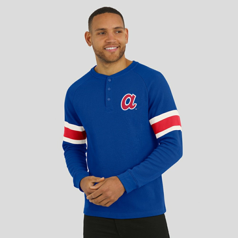 Atlanta Braves Darius Rucker Collection by Fanatics Waffle-Knit Raglan Long Sleeve Henley T-Shirt - Royal - Fanatics on Sale