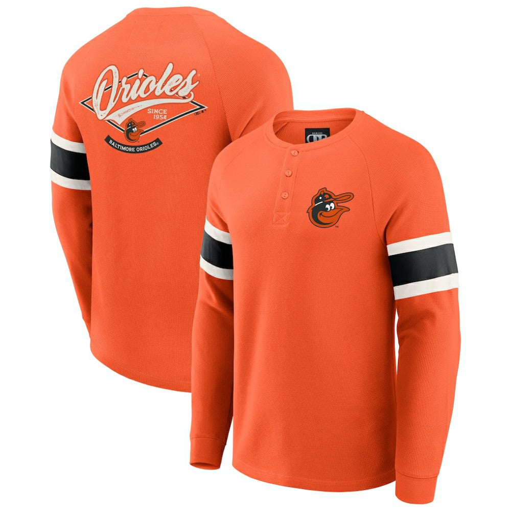 Baltimore Orioles Darius Rucker Collection by Fanatics Waffle-Knit Raglan Long Sleeve Henley T-Shirt - Orange - Fanatics Sale