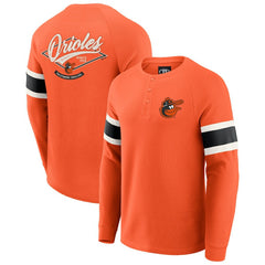 Baltimore Orioles Darius Rucker Collection by Fanatics Waffle-Knit Raglan Long Sleeve Henley T-Shirt - Orange - Fanatics Sale