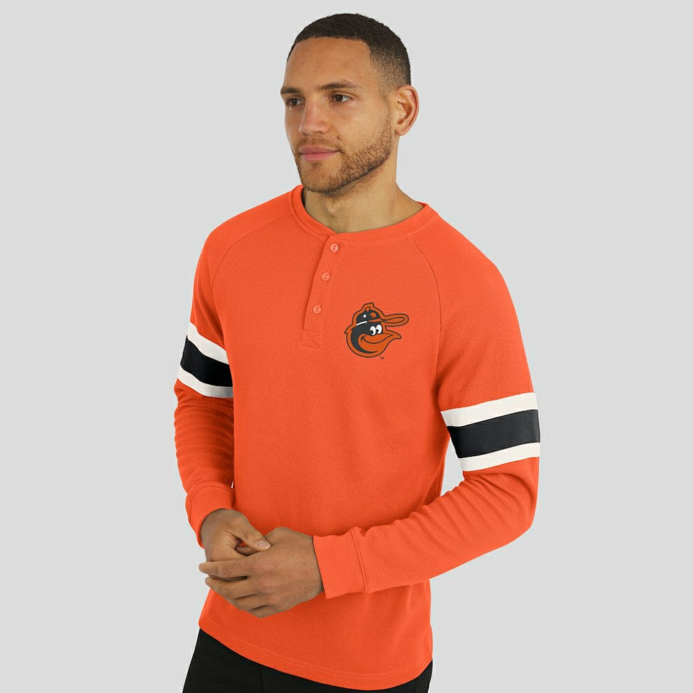 Baltimore Orioles Darius Rucker Collection by Fanatics Waffle-Knit Raglan Long Sleeve Henley T-Shirt - Orange - Fanatics Sale