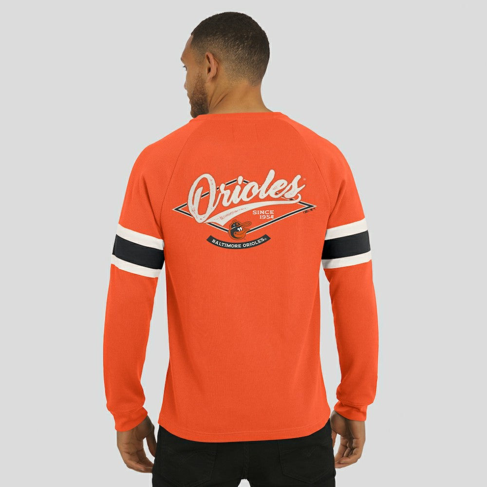 Baltimore Orioles Darius Rucker Collection by Fanatics Waffle-Knit Raglan Long Sleeve Henley T-Shirt - Orange - Fanatics Sale
