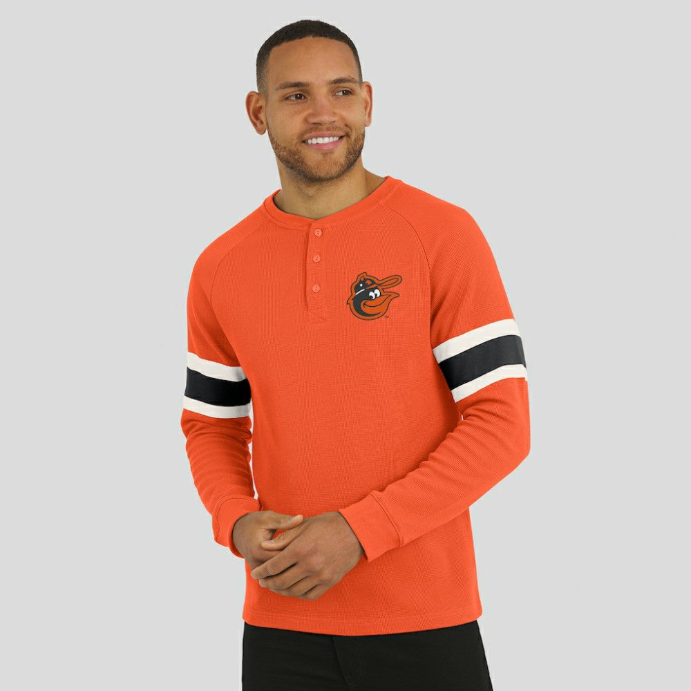Baltimore Orioles Darius Rucker Collection by Fanatics Waffle-Knit Raglan Long Sleeve Henley T-Shirt - Orange - Fanatics Sale