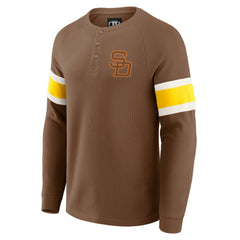San Diego Padres Darius Rucker Collection by Fanatics Waffle-Knit Raglan Long Sleeve Henley T-Shirt - Brown - Fanatics Discount
