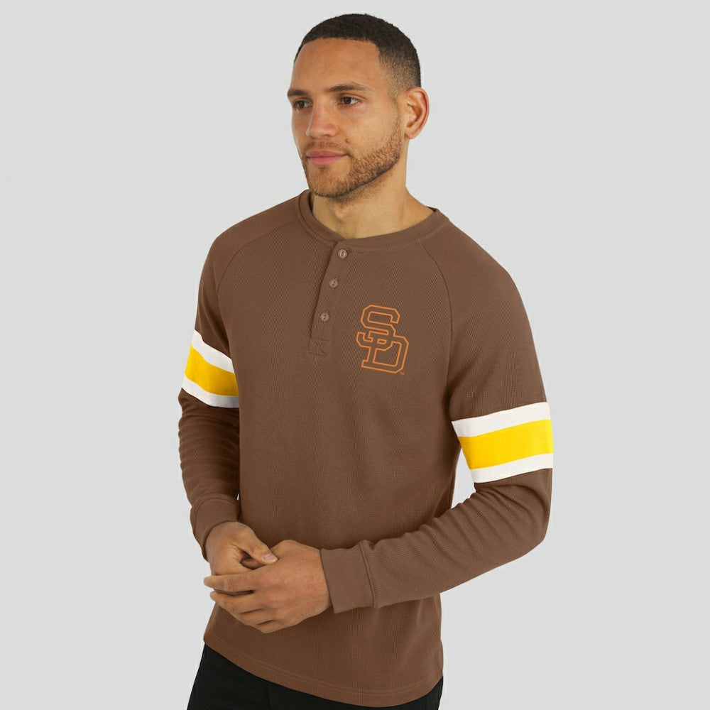 San Diego Padres Darius Rucker Collection by Fanatics Waffle-Knit Raglan Long Sleeve Henley T-Shirt - Brown - Fanatics Discount