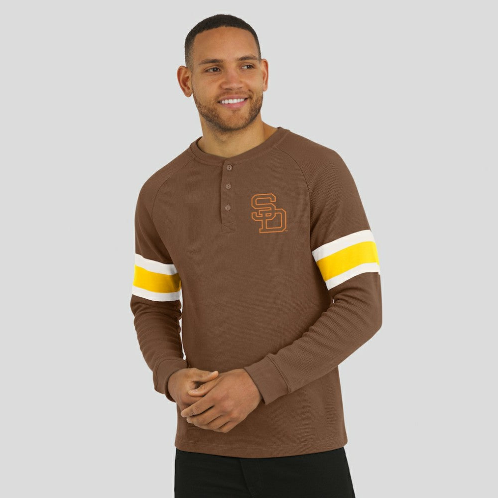 San Diego Padres Darius Rucker Collection by Fanatics Waffle-Knit Raglan Long Sleeve Henley T-Shirt - Brown - Fanatics Discount