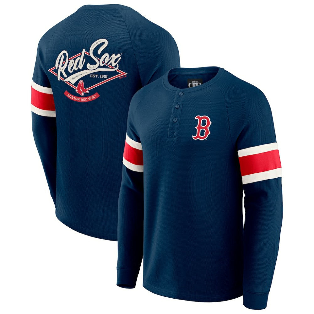 Boston Red Sox Darius Rucker Collection by Fanatics Waffle-Knit Raglan Long Sleeve Henley T-Shirt - Navy - Fanatics on Sale
