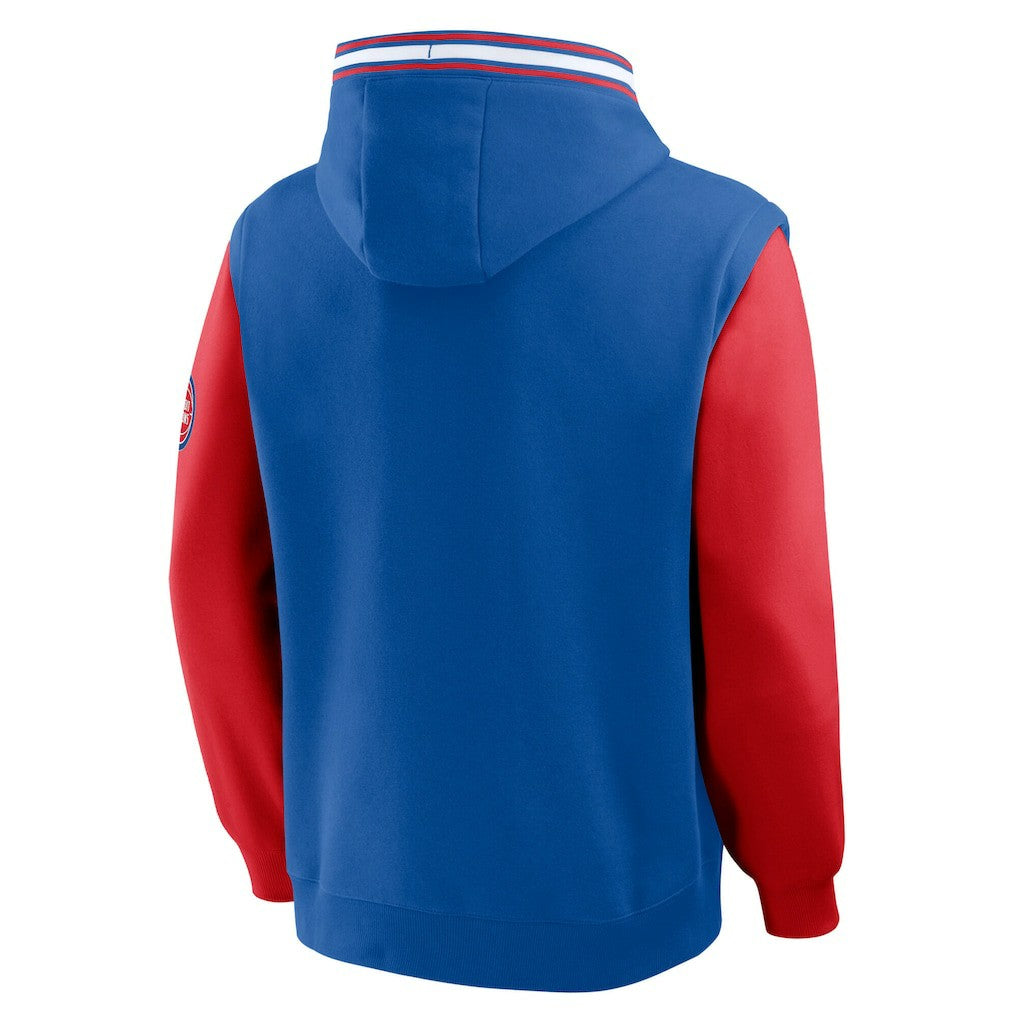 Detroit Pistons Half Court Shot Clock Fastbreak Hoodie for sale Blue/Red | Fanatics discount