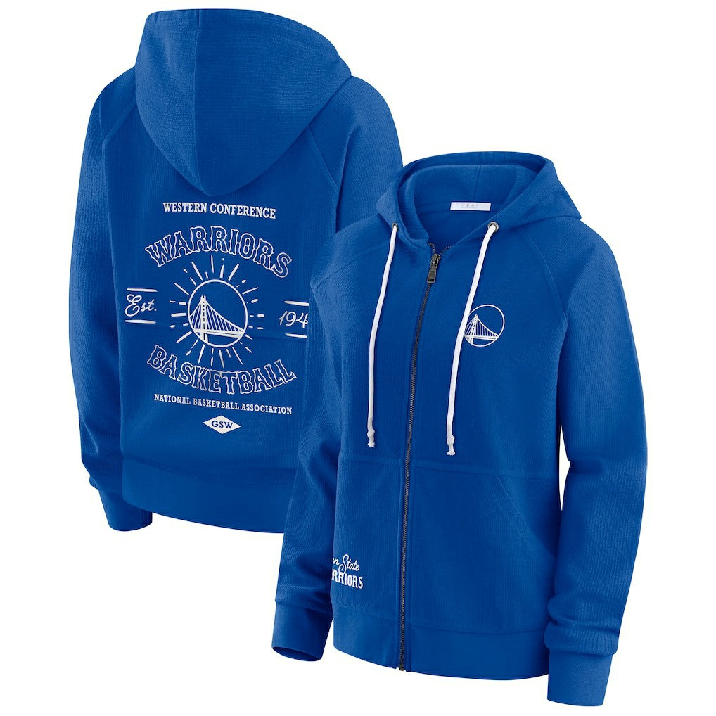 Golden State Warriors WEAR by Erin Andrews Women's Vintage Full-Zip Raglan Hoodie Blue