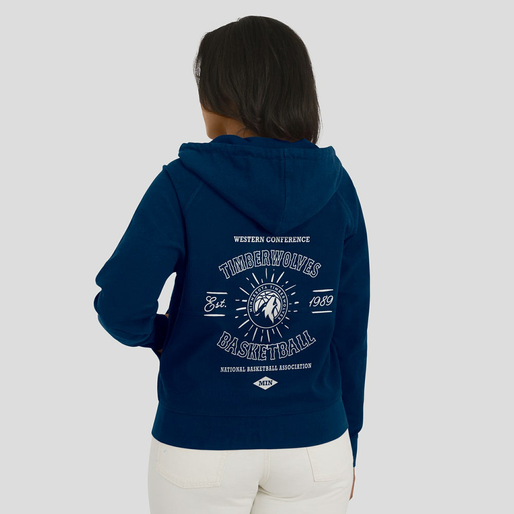 Minnesota Timberwolves WEAR by Erin Andrews Women's Vintage Full-Zip Raglan Hoodie Navy