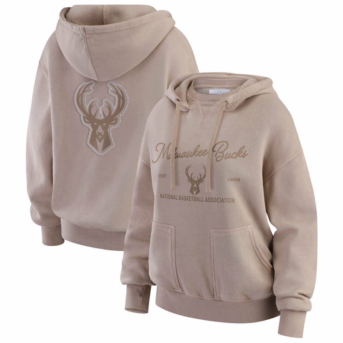 Milwaukee Bucks WEAR by Erin Andrews Women's Washed Pullover Crewdie Tan