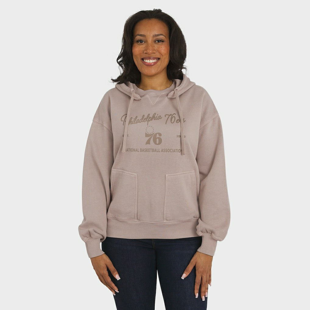 Philadelphia 76ers WEAR by Erin Andrews Women's Washed Pullover Crewdie Tan