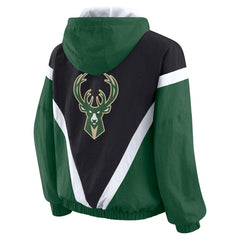 Milwaukee Bucks WEAR by Erin Andrews Women's Colorblock Full-Zip Hoodie Windbreaker Jacket Black/Hunter Green