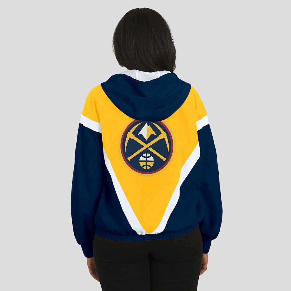 Denver Nuggets WEAR by Erin Andrews Women's Colorblock Full-Zip Hoodie Windbreaker Jacket Gold/Navy