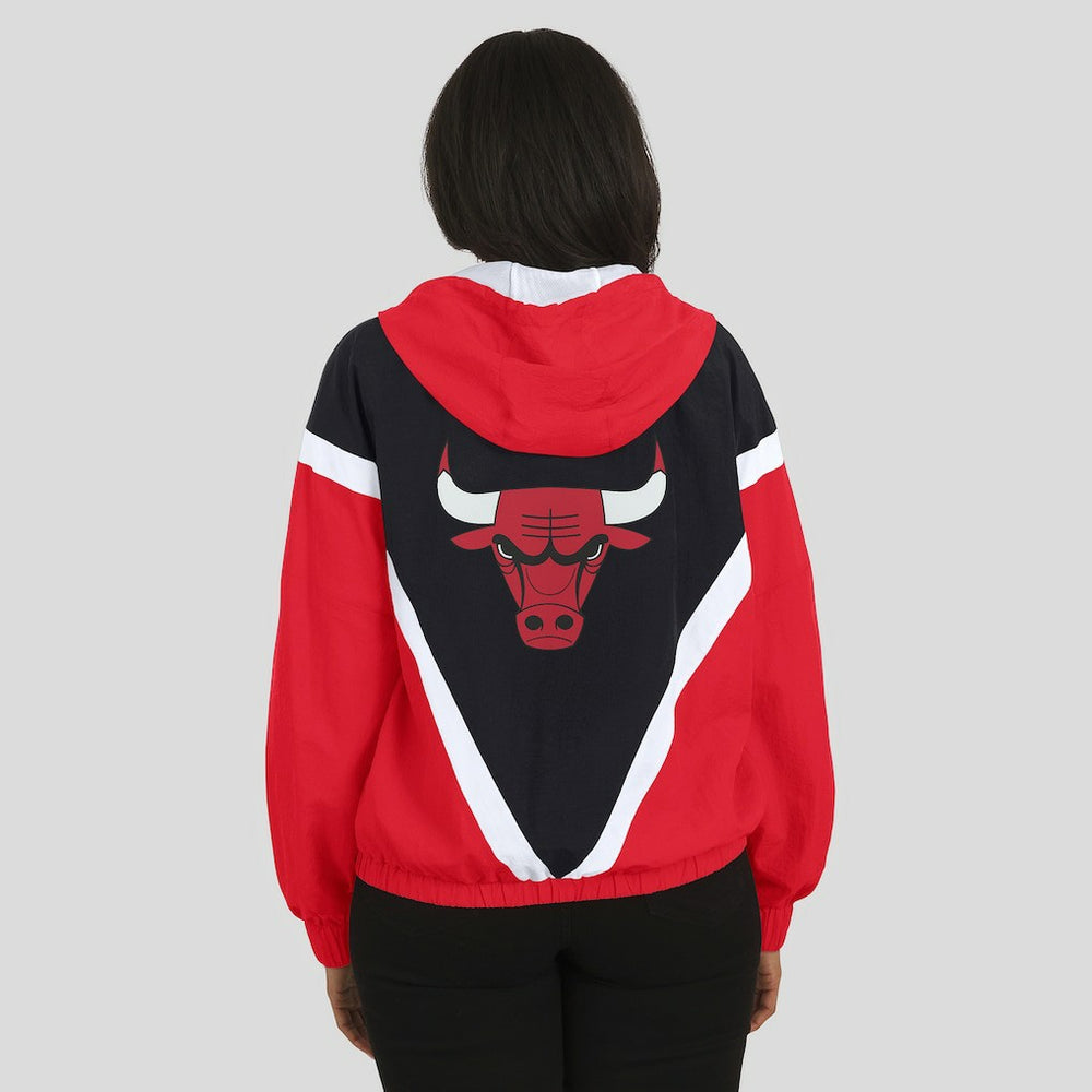 Chicago Bulls WEAR by Erin Andrews Women's Colorblock Full-Zip Hoodie Windbreaker Jacket Black/Red