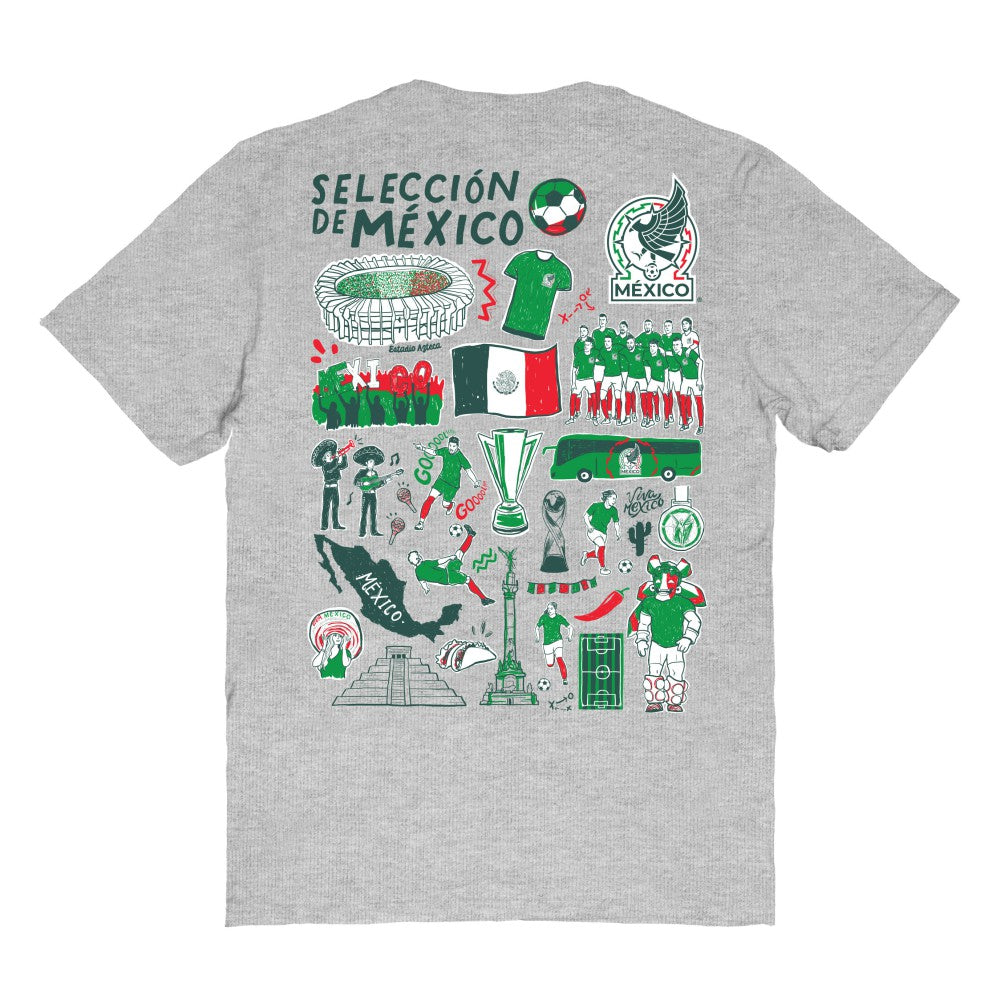 Mexico National Team Vive La Fete Women's Impressions Artwork T-Shirt Heather Gray