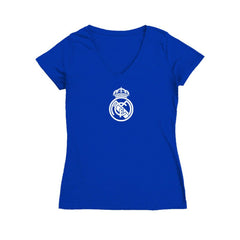 Real Madrid Vive La Fete Women's Color Badge V-Neck Fitted T-Shirt Royal