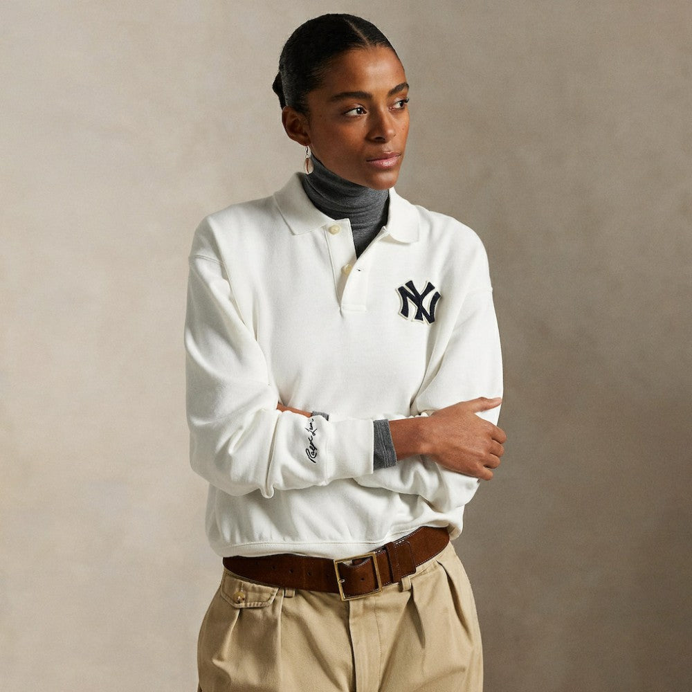 Yankees Polo Ralph Lauren  Fleece Polo - White - MLB Discount