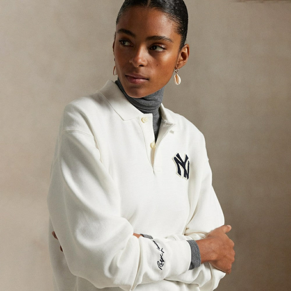 Yankees Polo Ralph Lauren  Fleece Polo - White - MLB Discount