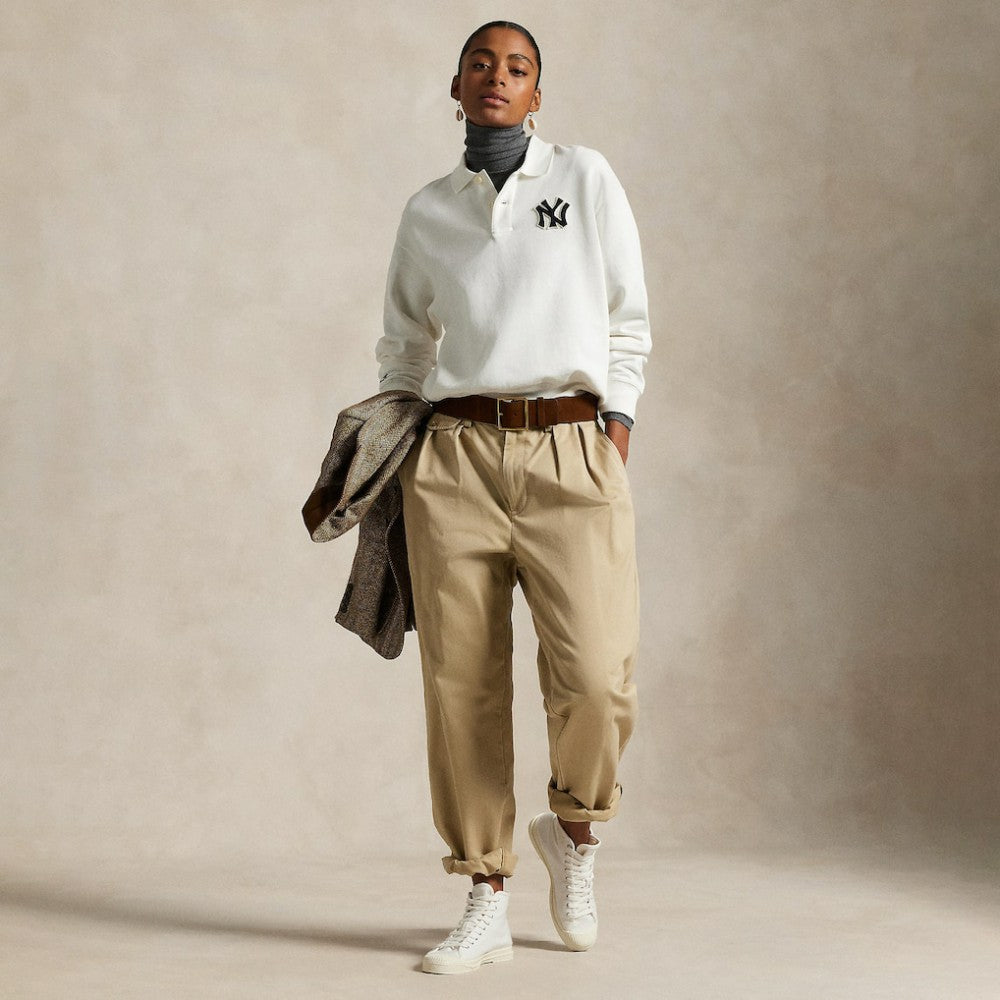 Yankees Polo Ralph Lauren  Fleece Polo - White - MLB Discount