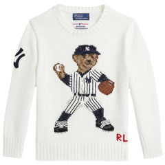 Yankees Polo Ralph Lauren Preschool  Bear Pullover Sweater - White - MLB Discount