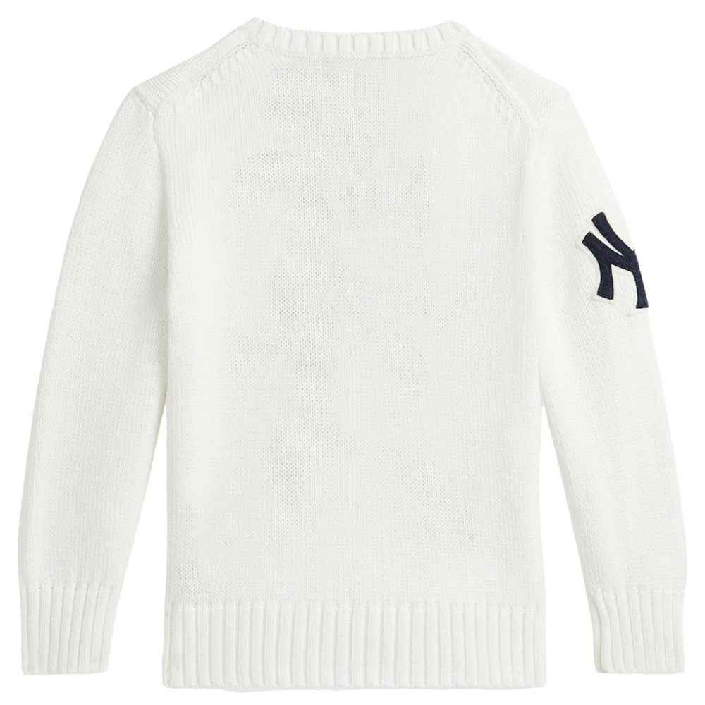 Yankees Polo Ralph Lauren Preschool  Bear Pullover Sweater - White - MLB Discount