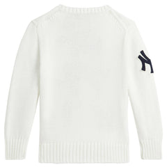 Yankees Polo Ralph Lauren Preschool  Bear Pullover Sweater - White - MLB Discount