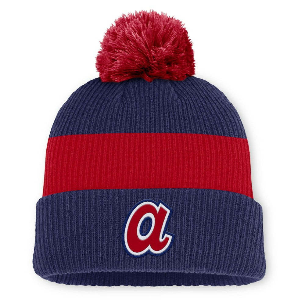 Atlanta Braves Nike Cooperstown Collection Peak Standard Cuffed Knit Hat with Pom - Blue/Red - Nike Lifestyle
