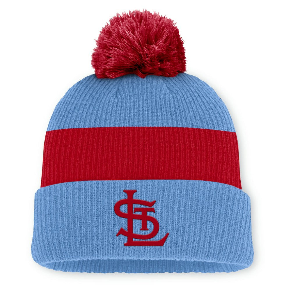 St. Louis Cardinals Nike Cooperstown Collection Peak Standard Cuffed Knit Hat with Pom - Light Blue/Red - Nike Sale