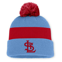 St. Louis Cardinals Nike Cooperstown Collection Peak Standard Cuffed Knit Hat with Pom - Light Blue/Red - Nike Sale