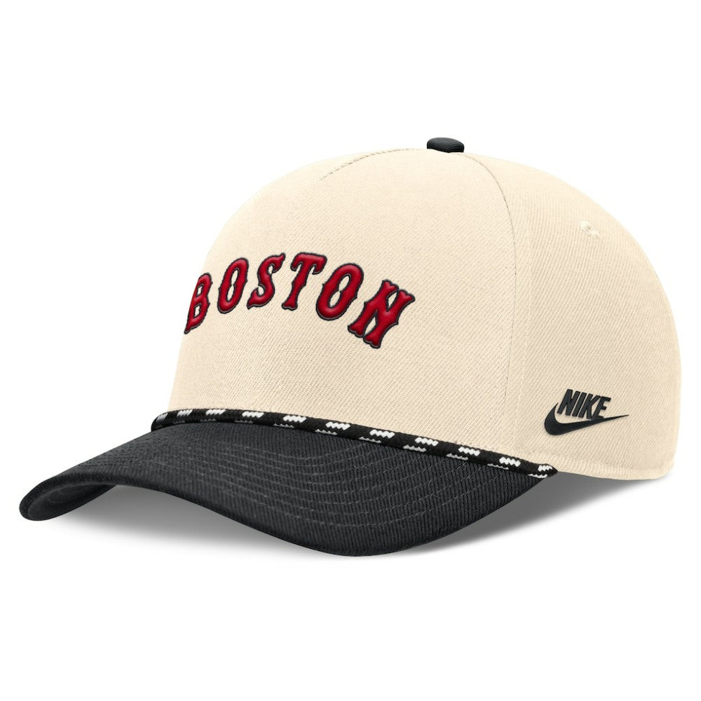 Boston Red Sox Nike Cooperstown Collection Rise Adjustable Hat - Natural/Black - Nike Discount