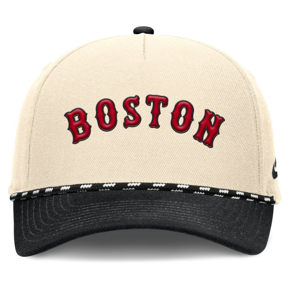 Boston Red Sox Nike Cooperstown Collection Rise Adjustable Hat - Natural/Black - Nike Discount