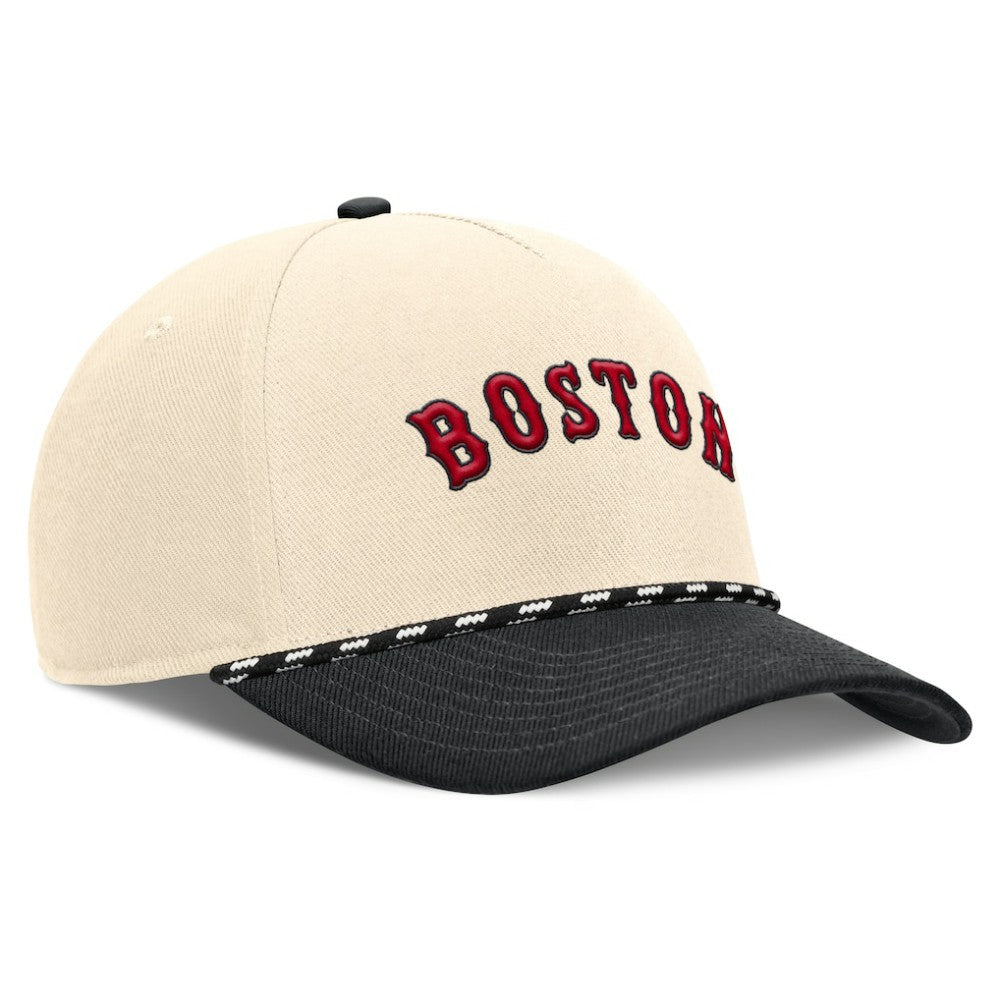 Boston Red Sox Nike Cooperstown Collection Rise Adjustable Hat - Natural/Black - Nike Discount