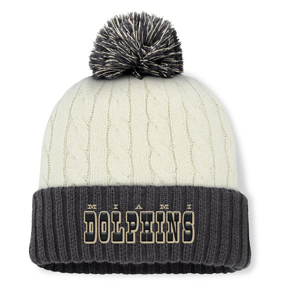 Fanatics Miami Dolphins Women's Coaxial Cuffed Knit Hat with Pom Cream