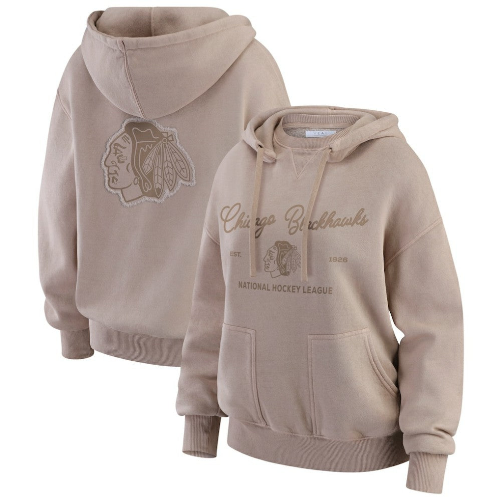 Chicago Blackhawks WEAR by Erin Andrews Women's Washed Pullover Crewdie - Tan - NHL 202830772