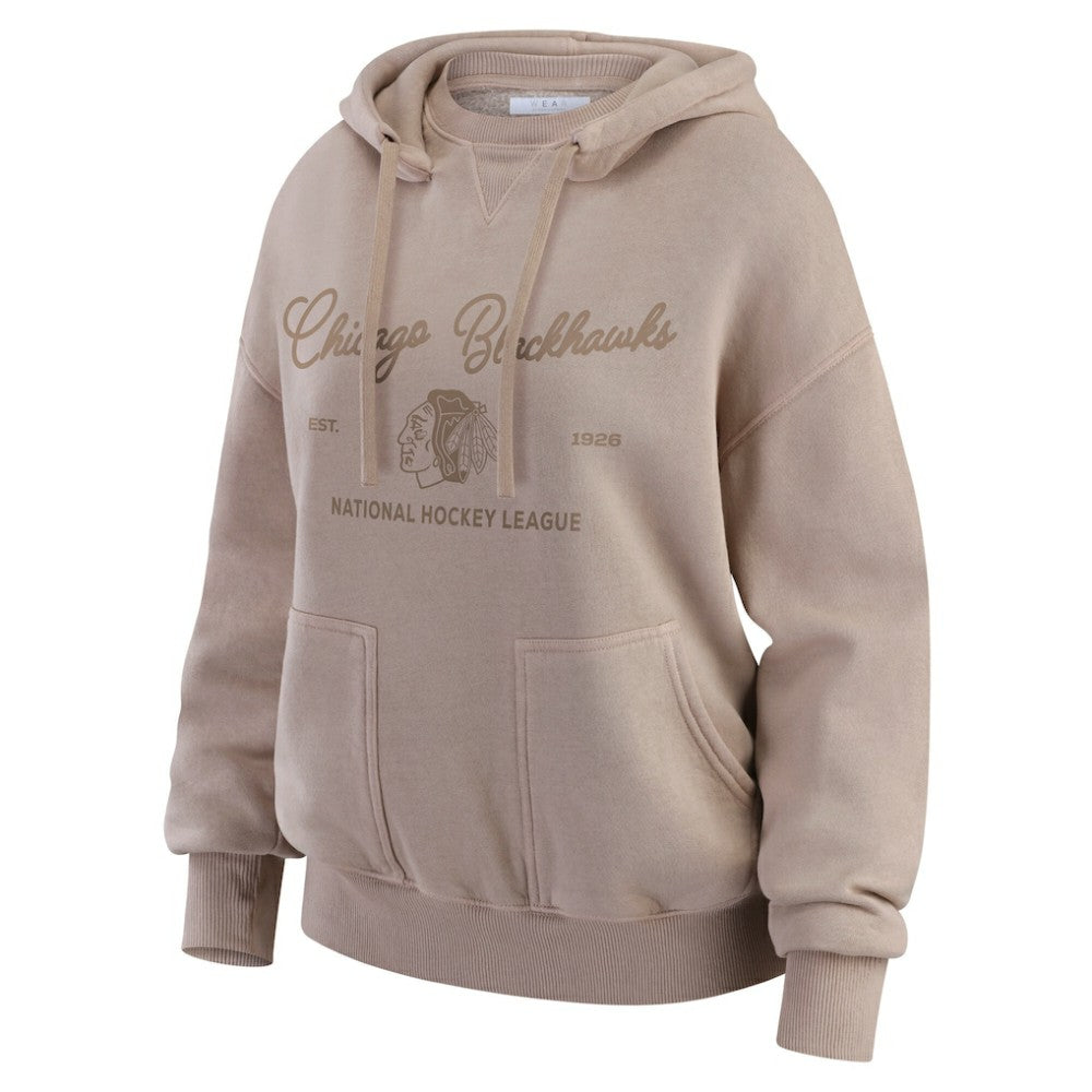 Chicago Blackhawks WEAR by Erin Andrews Women's Washed Pullover Crewdie - Tan - NHL 202830772
