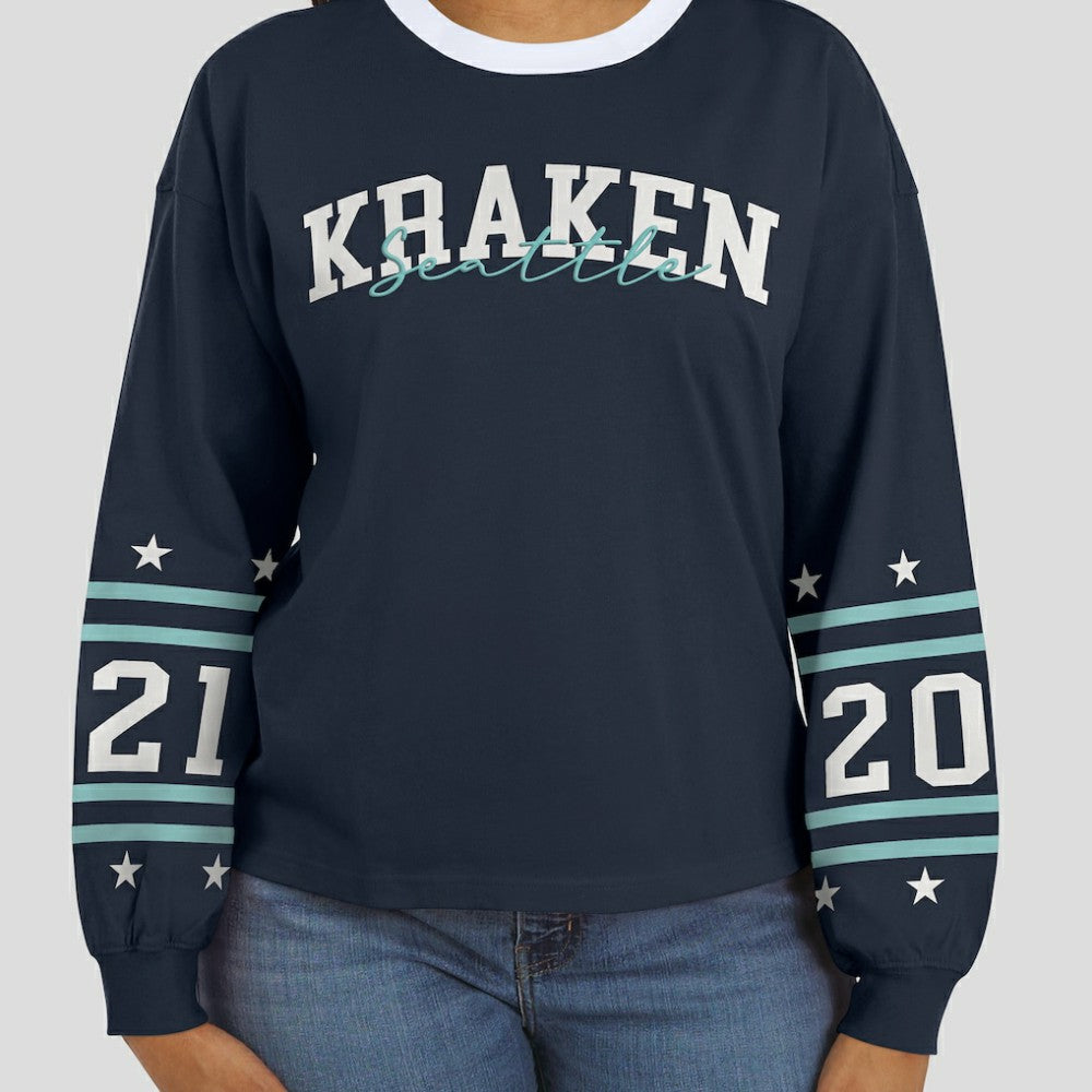 Seattle Kraken WEAR by Erin Andrews Women's Long-Sleeve Sport T-Shirt - Deep Sea Blue - NHL 202830813