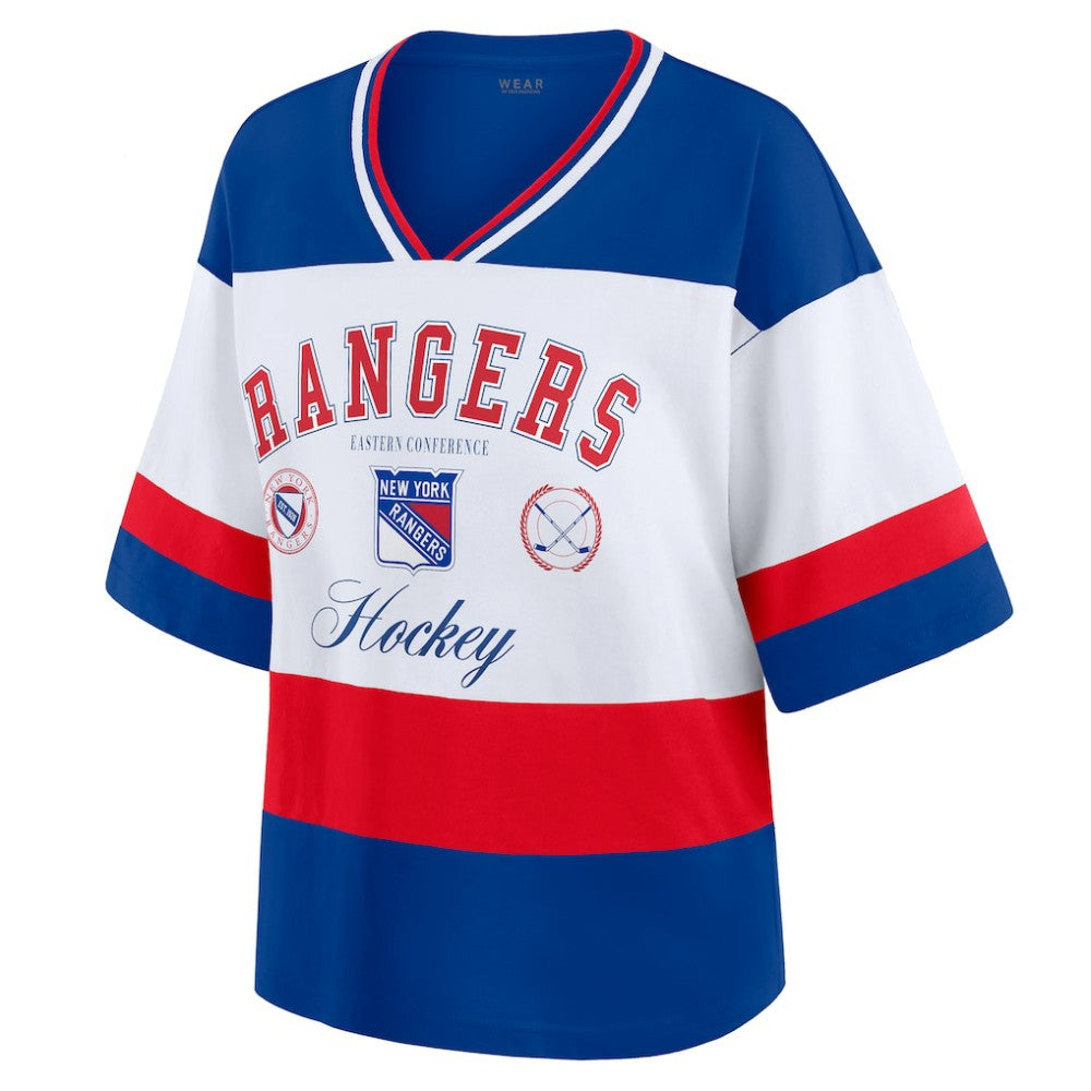 New York Rangers WEAR by Erin Andrews Women's Jersey Style Tee - Blue/White - NHL 202830838